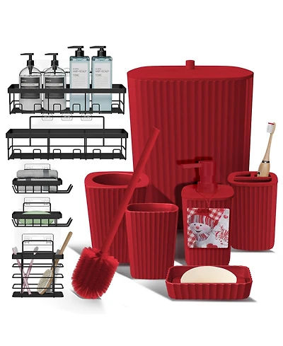 Clara Clark 11-Piece Complete Holiday Bathroom Decor and Accessory Set with Shower Caddy Set