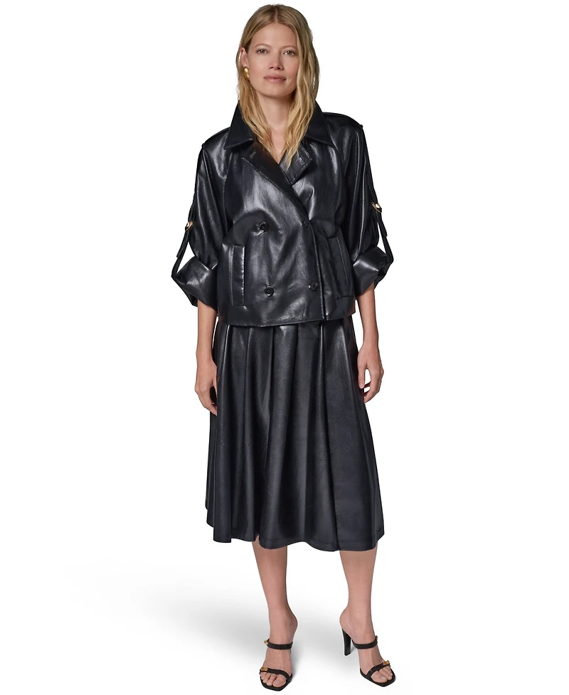 Donna Karan New York Petite Roll-Sleeve Collared Short Jacket