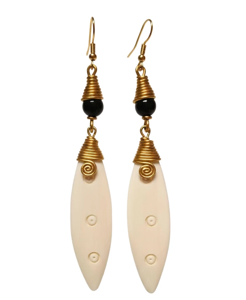 Kendi Amani Malaika Handmade Bone & Brass Drop Earrings