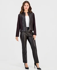 Anne Klein Essentials Petite Mod Moto Zipper-Front Mandarin Collar Jacket