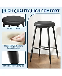 Gaomon Set of 2 Bar Stools, 26 Inch Counter Height Modern Barstools with Thick Seat, Metal Frame and Footrest, Faux Leather Saddle Stools for Kitchen