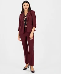 Anne Klein Essentials Petite Split-Neck Yoke Long-Sleeve Blouse