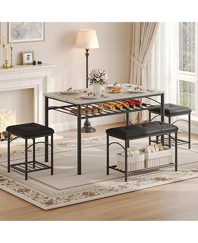 gaomon Dining Table Set for 4 with Upholstered Benches and 2 Stools, Small Kitchen Table Chairs Set of 4 for Apartment, Studio