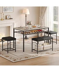 gaomon Dining Table Set for 4 with Upholstered Benches and 2 Stools, Small Kitchen Table Chairs Set of 4 for Apartment, Studio