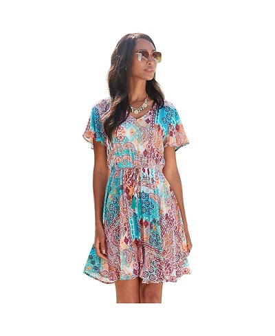 Lascana Women's Patchwork Print V-Neck Dress