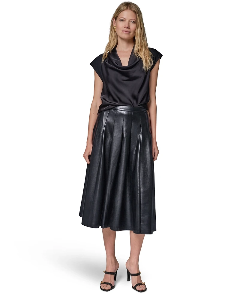 Donna Karan New York Women's Pleated Faux Leather Midi Skirt