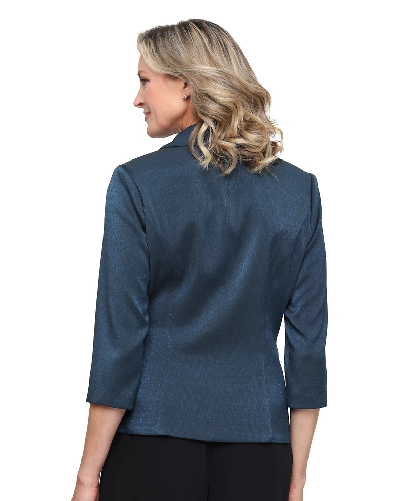 Alex Evenings Women's Shimmer Side-Tie 3/4-Sleeve Collared Blouse