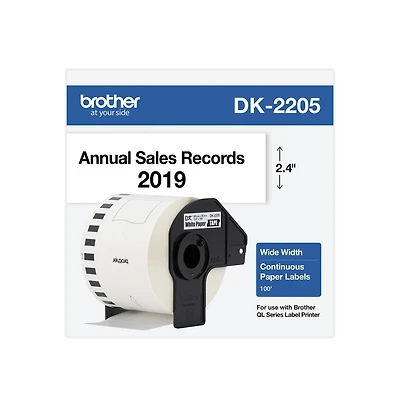 Brother DK2205 2.4 in. x 100 feet. Continuous Paper Label Tape 1Roll
