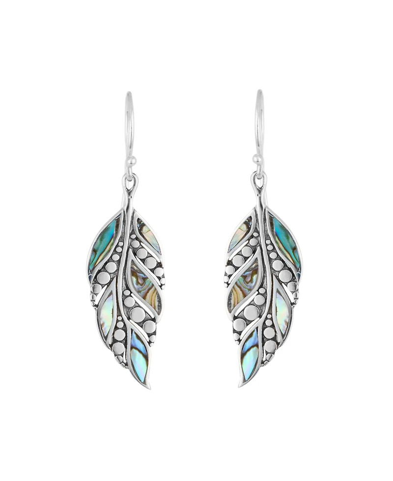 Macy's Abalone Oxidized Dotted Feather Drop Earrings