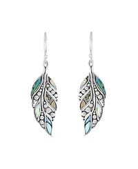 Macy's Abalone Oxidized Dotted Feather Drop Earrings