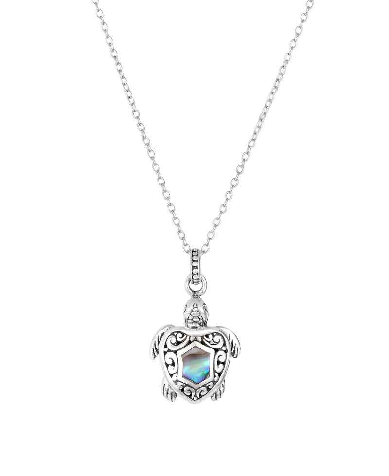 Macy's Abalone Oxidized Filigree Turtle 18" Pendant Necklace