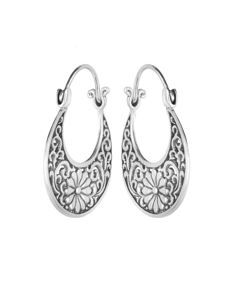 Macy's Oxidized Flower Swirl 1.15" Hoop Earrings