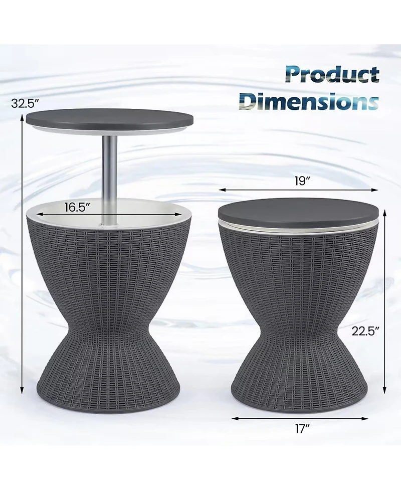 Yiortwo Outdoor Rattan Ice Cooler Bar Table with Extendable Tabletop and Drain Plug
