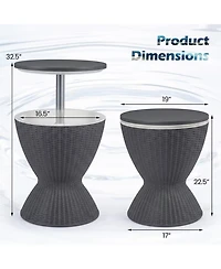 Yiortwo Outdoor Rattan Ice Cooler Bar Table with Extendable Tabletop and Drain Plug