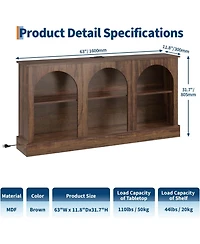 gaomon 63 Inch Mid Century Tv Stand, Console Table with Charging Station 3 Tier Media Console for Tv Up to 70 Inch, Living Room Entryway