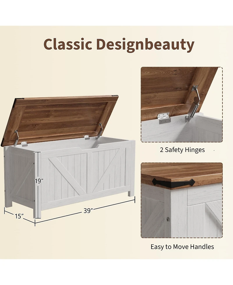 homfan Storage Bench, 39 Inch Wood Lift Top Entryway Organizer Chest with Slow Close Hinges, Coffee Table for Living Room