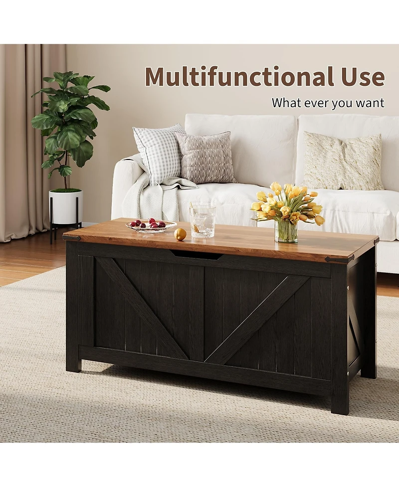 homfan Storage Bench, 39 Inch Wood Lift Top Entryway Organizer Chest with Slow Close Hinges, Coffee Table for Living Room