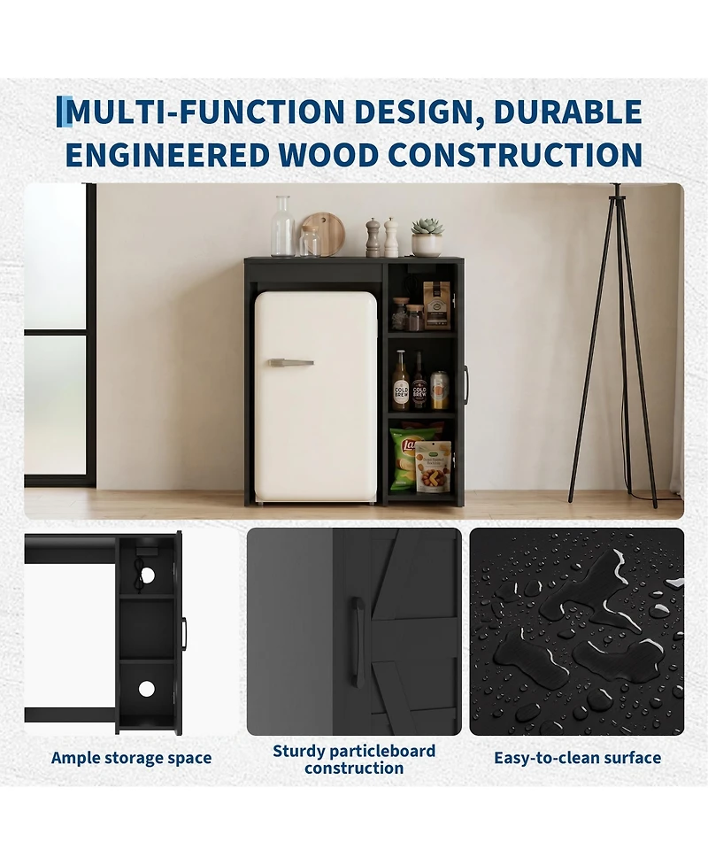 gaomon 37.4 Mini Fridge Cabinet Barn Door Outlet Space Saving Shelf Organizer