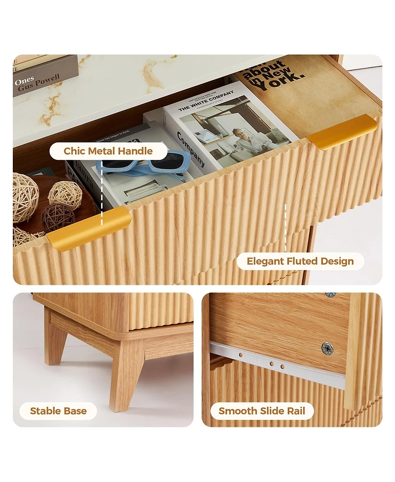 gaomon Fluted 5 Drawer Dresser for Bedroom, Modern Wood Chest of Drawers with Curved Grooved Front and Handles