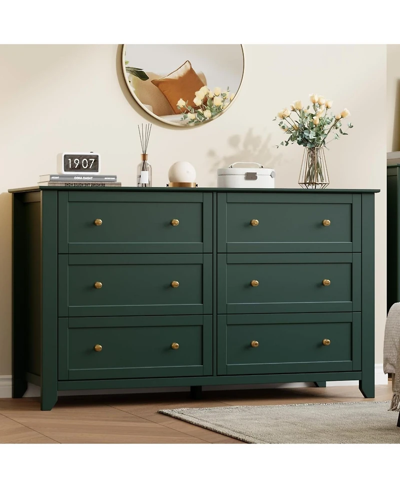 gaomon 54" Wide 6-Drawer Dresser with Metal Knobs, Modern Chest for Bedroom and Living Room