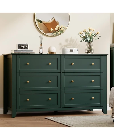 gaomon 54" Wide 6-Drawer Dresser with Metal Knobs, Modern Chest for Bedroom and Living Room