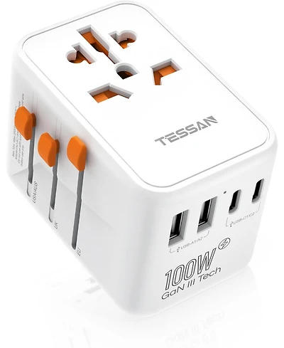 Tessan Universal Travel Adapter 100W GaN, International Power Adapter with 5 Usb(3 Usb C) Charging Ports,Worldwide Outlet for Us to European Europe Uk