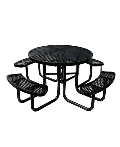 homfan Heavy Duty Metal Picnic Tables with Umbrella Hole, 46" Round Top Table Coated Steel Commercial Grade Furniture Set Weather and Rust Resistant