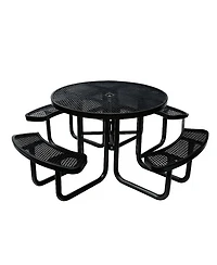 homfan Heavy Duty Metal Picnic Tables with Umbrella Hole, 46" Round Top Table Coated Steel Commercial Grade Furniture Set Weather and Rust Resistant