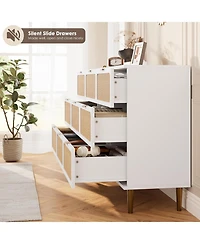 gaomon Rattan 9 Drawer Dressers for Bedroom, Tall Dresser with Deep Drawers, Large Chest of Drawers for Closet with Wide Top, Long Wooden Dresser