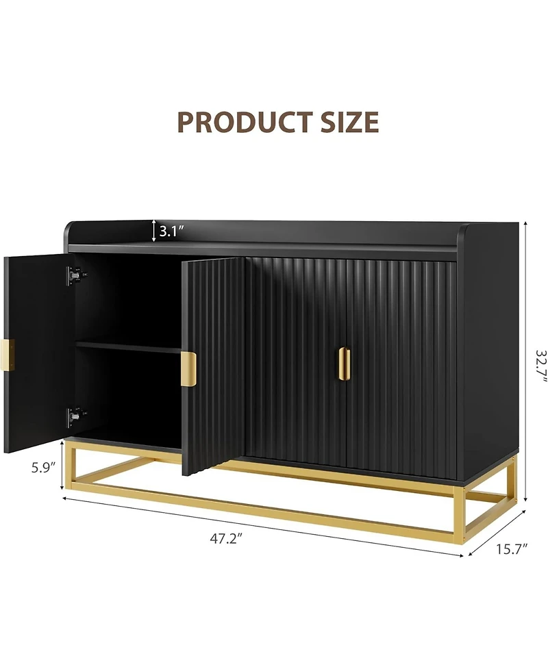 gaomon 47.2 Inch Fluted Sideboard with Storage Cabinet, Modern Kitchen Sideboard with Adjustable Shelves