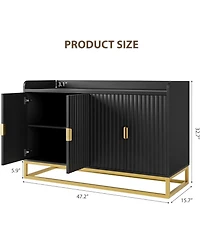 gaomon 47.2 Inch Fluted Sideboard with Storage Cabinet, Modern Kitchen Sideboard with Adjustable Shelves