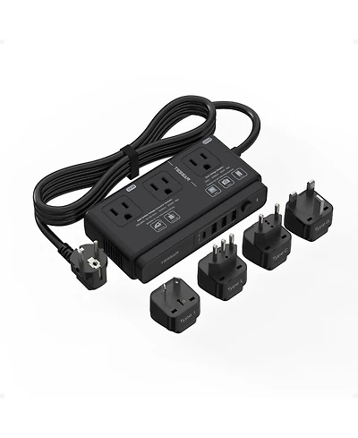 Tessan 220V to 110V Converter, Travel Voltage Converter with 4 Usb Ports (1 Usb C), 3 Ac Outlet and Eu Uk Au It Universal Travel Adaptor