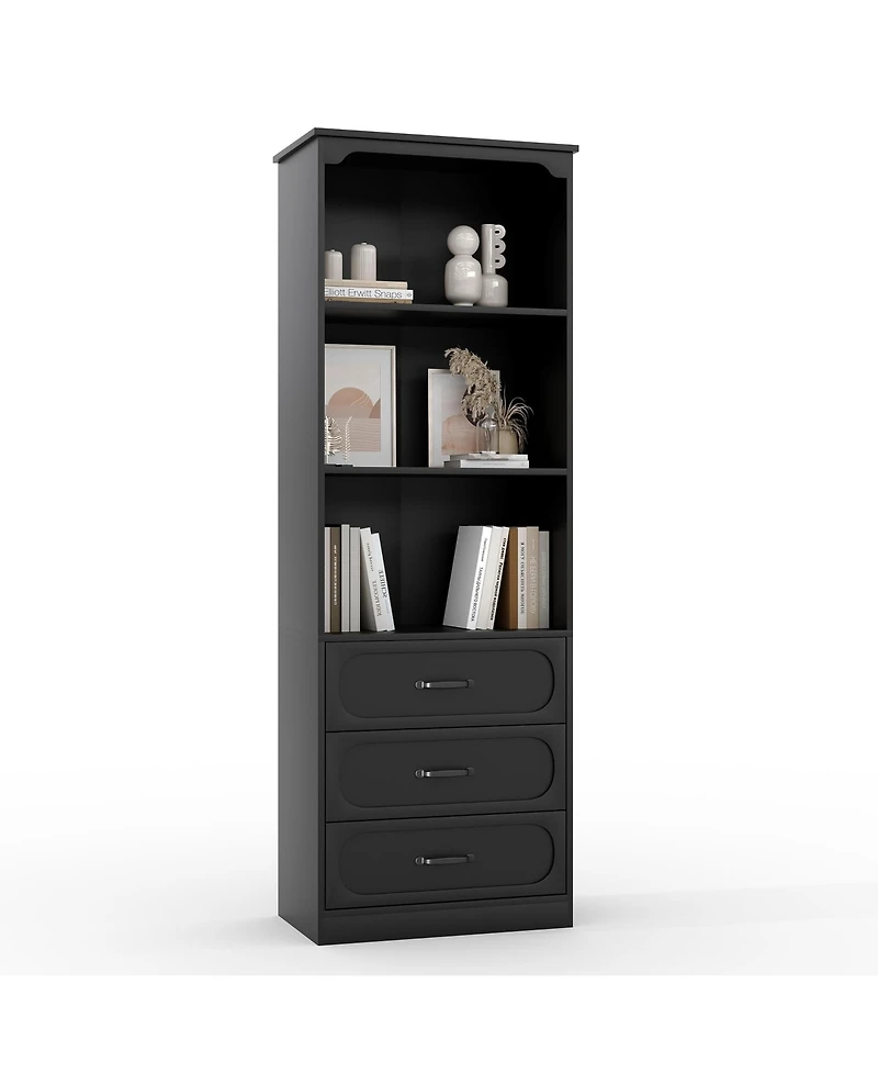 gaomon 70 inch Tall Bookshelf with Drawers, Bookcase and Bookshelf with 3-Tier Open Shelves Storage Cabinet for Home Office Living Room