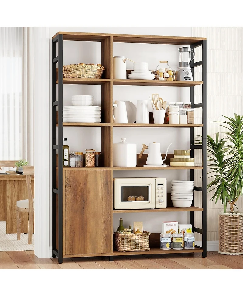 gaomon 5-Tier Bookshelf with Doors – 71.1" Industrial Display Shelf with Metal Frame, Adjustable Shelf and Protective Rails for Living Room