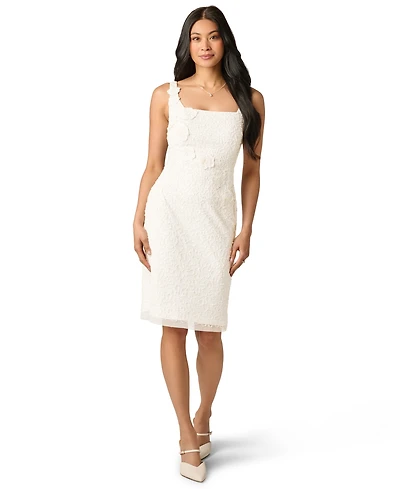 Adrianna Papell Women's Square Neck Bead Mesh Sheath Dress