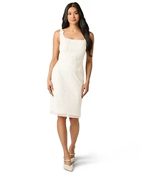 Adrianna Papell Women's Square Neck Bead Mesh Sheath Dress