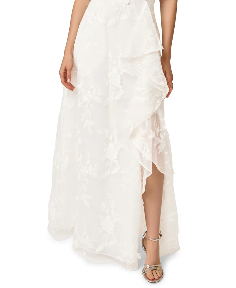 Adrianna Papell Women's Embroidered Ruffle Gown