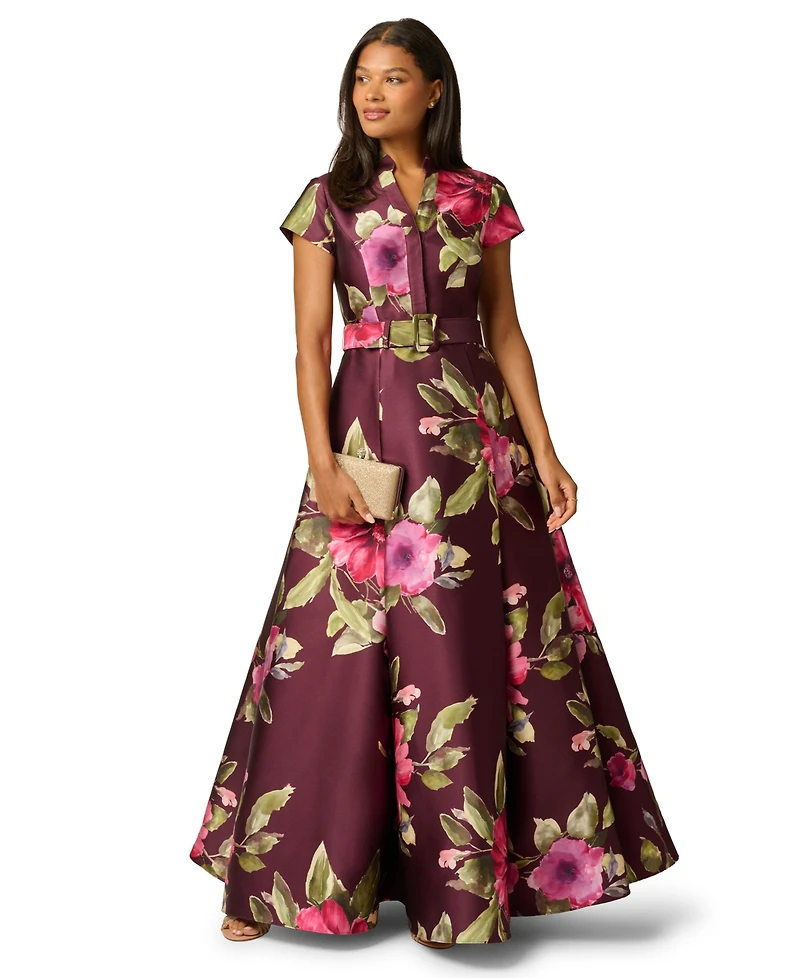 Adrianna Papell Women's V-Neck Floral Ball Gown