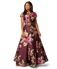 Adrianna Papell Women's V-Neck Floral Ball Gown
