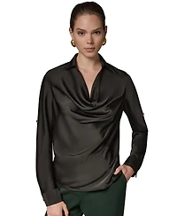 Donna Karan New York Petite Roll Sleeve Cowl Neck Top