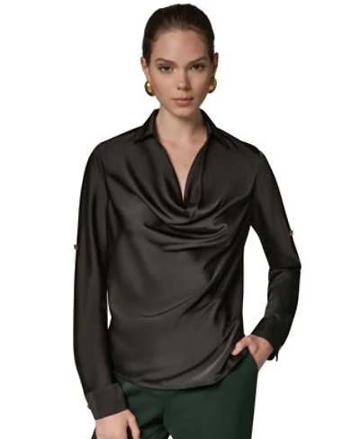 Donna Karan New York Womens Satin Back Crepe Long Sleeve Top