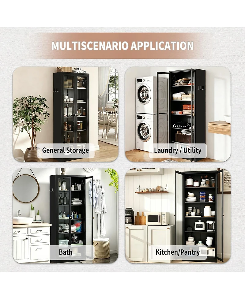 Streamdale Furniture 72" Tall Metal Kitchen Pantry Cabinet with 5 Adjustable Shelves