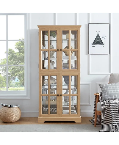 Streamdale Furniture Vintage Oak Curio Display Cabinet with Glass Doors and Adjustable Shelves