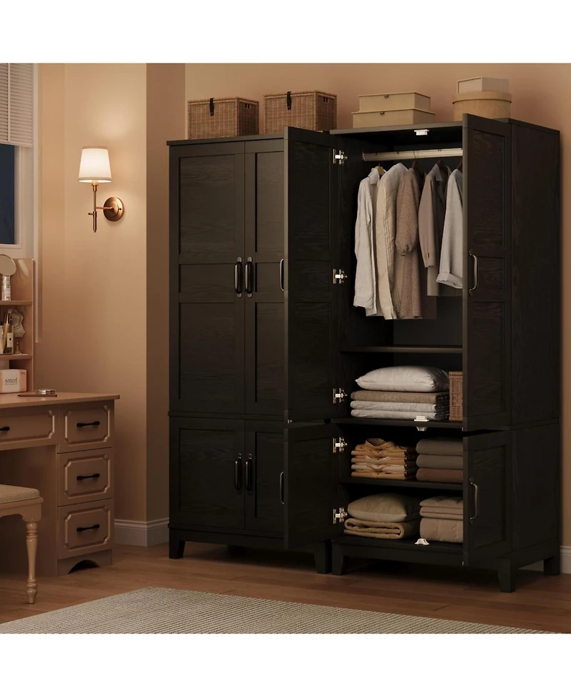 homfan Spacious Modern Wooden Wardrobe, 71"/72" Tall Freestanding Cabinet with 2-4 Doors, 2 Drawers, Adjustable Shelves, Hanging Rod, Organizer