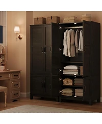 homfan Spacious Modern Wooden Wardrobe, 71"/72" Tall Freestanding Cabinet with 2-4 Doors, 2 Drawers, Adjustable Shelves, Hanging Rod, Organizer