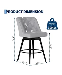 gaomon Set of 4 Upholstered Swivel Counter Stools with Backrest