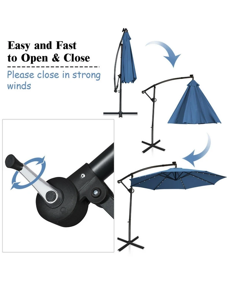 Sugift 10 feet 360degree(s) Rotation Solar Powered Led Patio Offset Umbrella