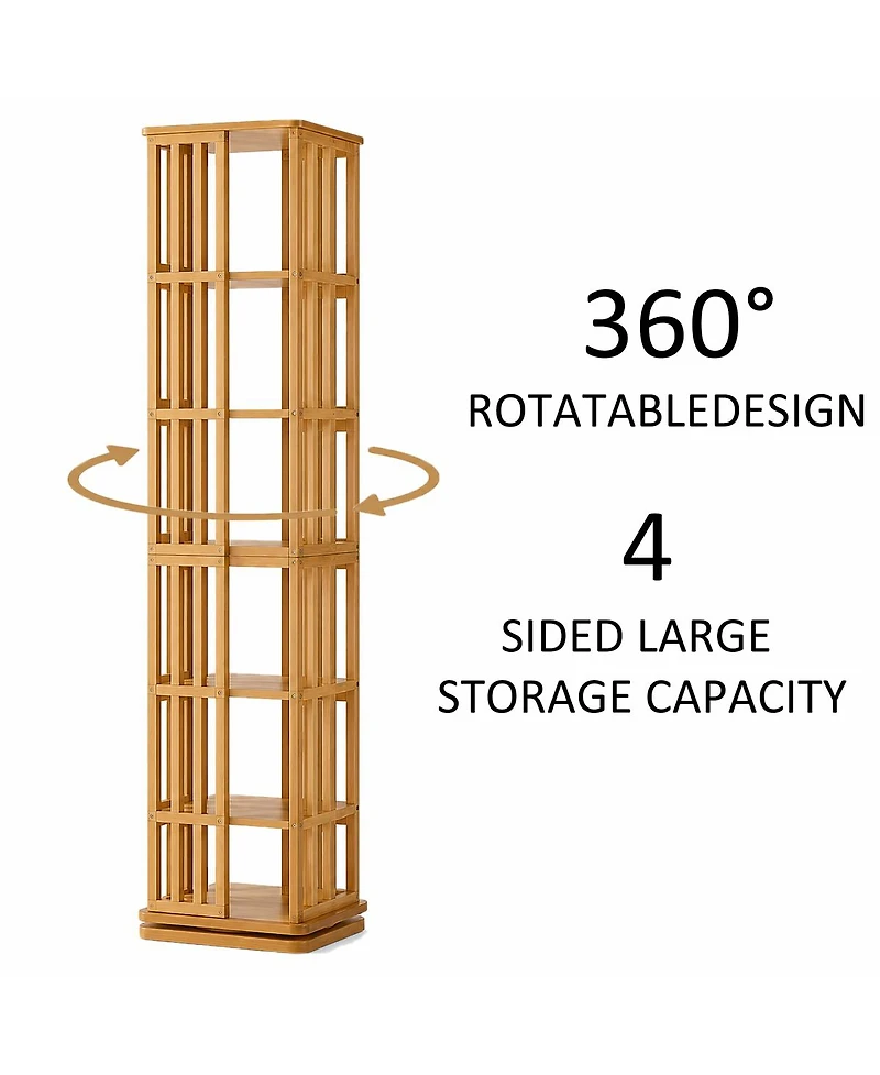 Streamdale Furniture 6-Tier 360 Rotating Bamboo Bookshelf Floor Standing Storage Rack