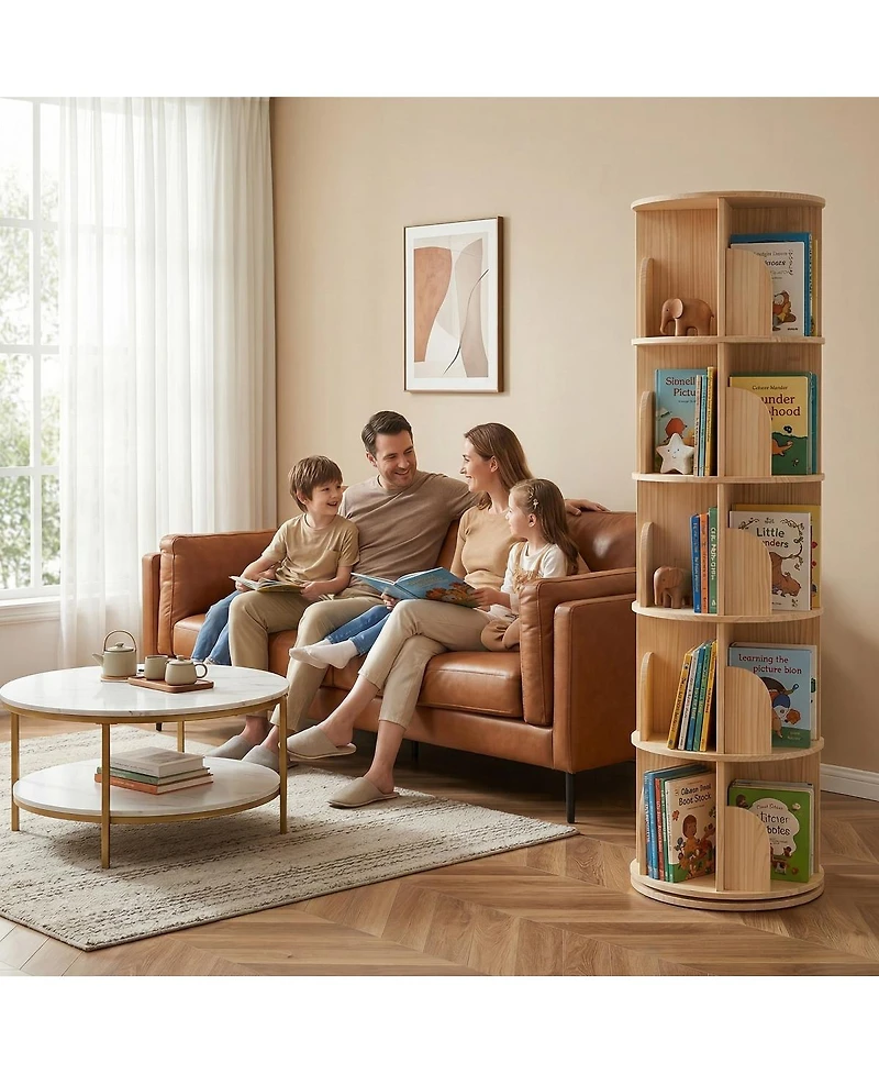 Streamdale Furniture 5-Tier Rotating Wooden Bookshelf, 360 Spinning Floor Standing Display Shelf