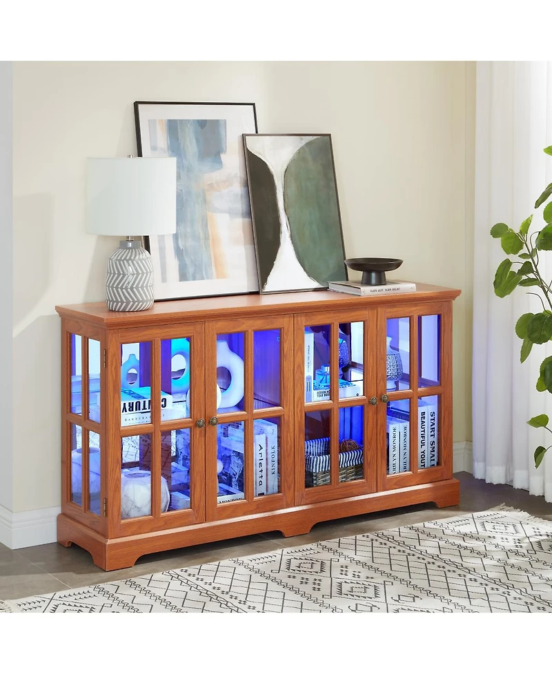 Streamdale Furniture Antique Four-Door Led Curio Display Cabinet with Glass Doors